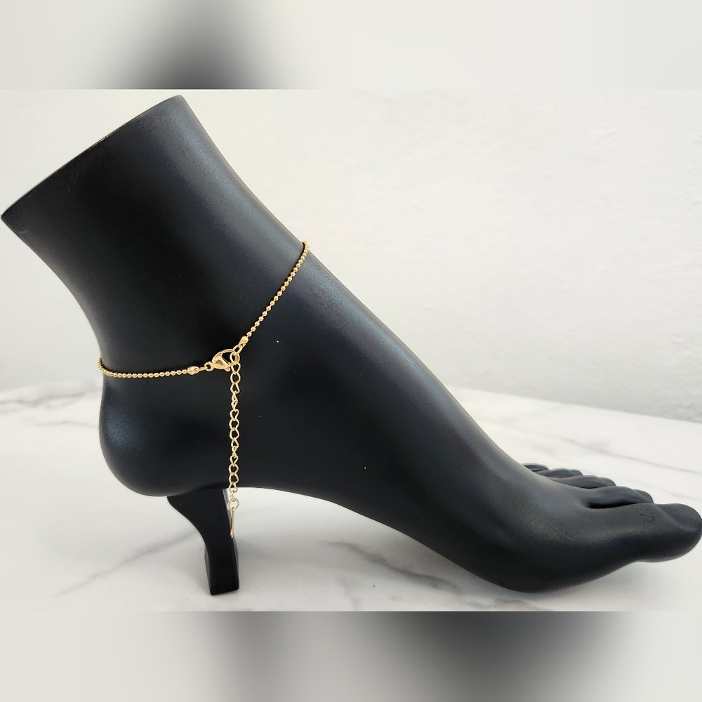 Simple Casual Style Gold Plated Beaded Anklet with Gemstone Drop - Picture 6 of 12